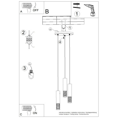Lampa wisząca 3 punktowa Lami Round biała Sollux - Nowoczesny design