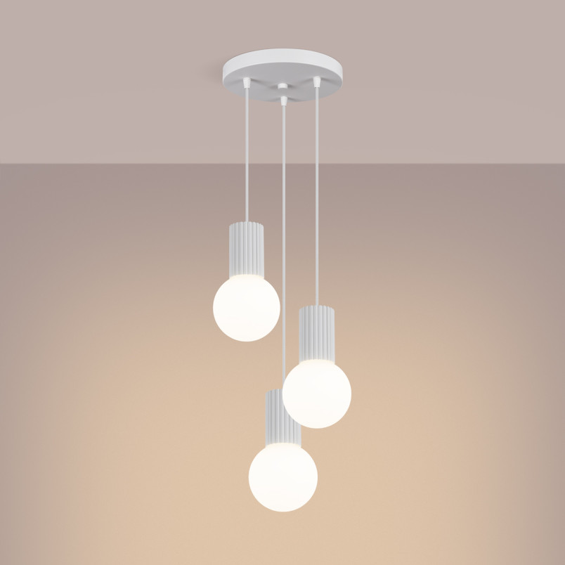 Lampa wisząca biała Sollux Halo | 3 punkty, szklane kule