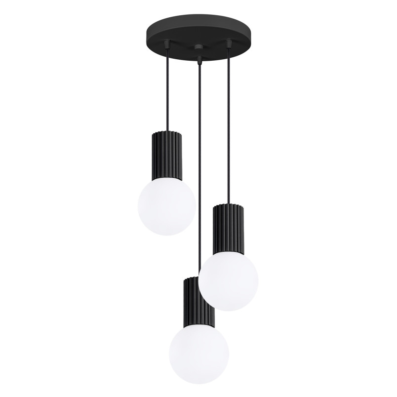 Lampa wisząca Halo Sollux - Ryflowana, Szklane Kule, Biały/Czarny