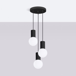 Lampa wisząca Halo Sollux - Ryflowana, Szklane Kule, Biały/Czarny