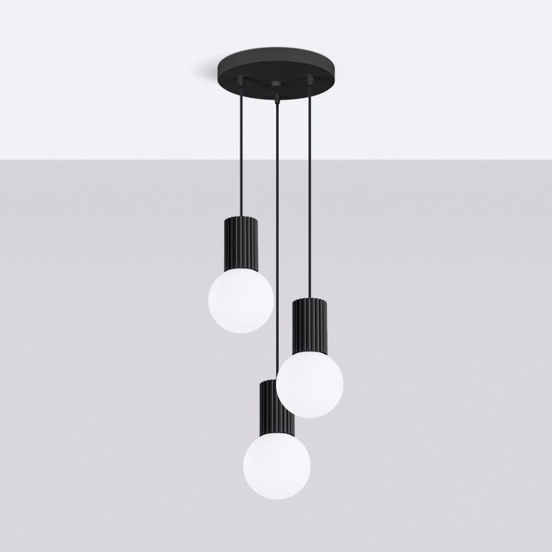 Lampa wisząca Halo Sollux - Ryflowana, Szklane Kule, Biały/Czarny