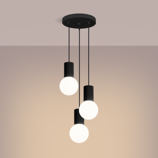 Lampa wisząca Halo Sollux - Ryflowana, Szklane Kule, Biały/Czarny