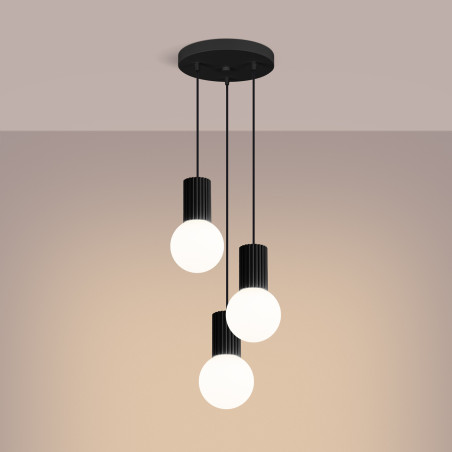Lampa wisząca Halo Sollux - Ryflowana, Szklane Kule, Biały/Czarny