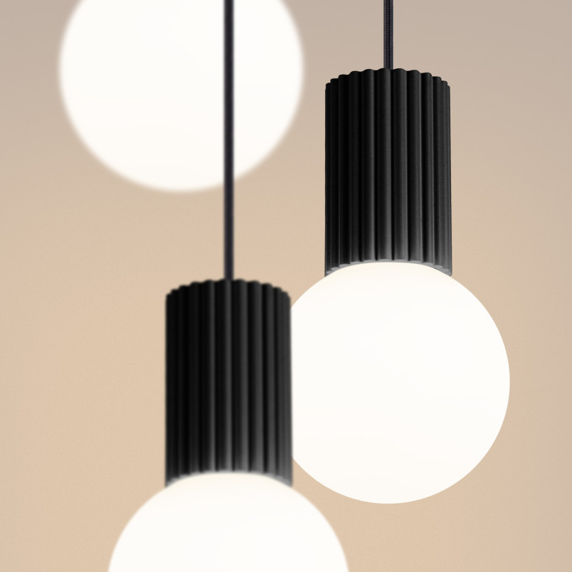 Lampa wisząca Halo Sollux - Ryflowana, Szklane Kule, Biały/Czarny
