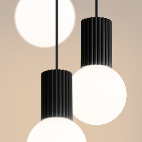 Lampa wisząca Halo Sollux - Ryflowana, Szklane Kule, Biały/Czarny