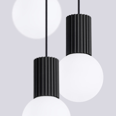 Lampa wisząca Halo Sollux - Ryflowana, Szklane Kule, Biały/Czarny
