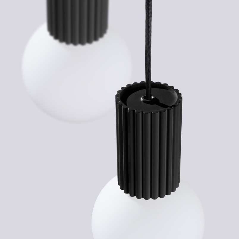 Lampa wisząca Halo Sollux - Ryflowana, Szklane Kule, Biały/Czarny