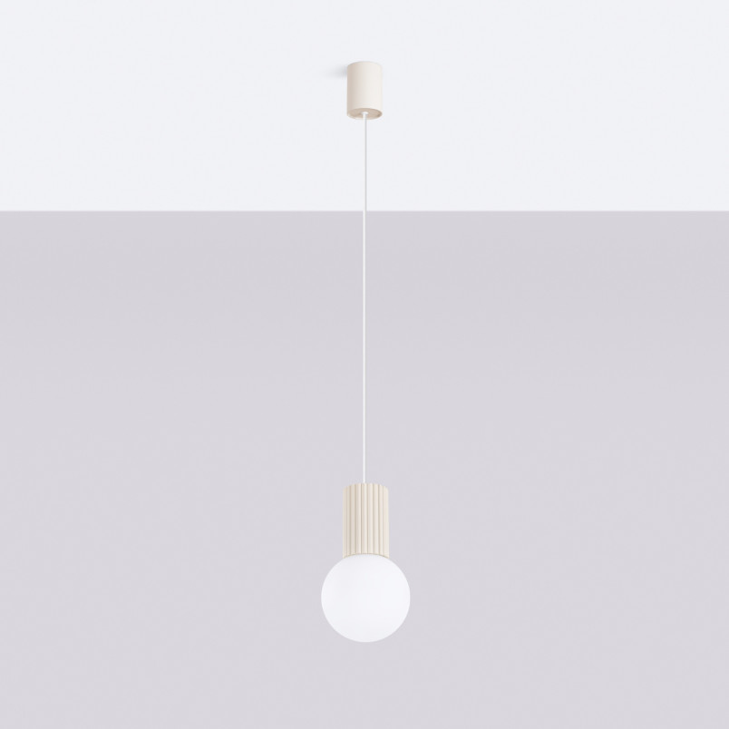 Lampa wisząca Halo Sollux - Ryflowana kula, biały/beżowy