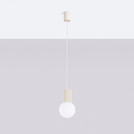 Lampa wisząca Halo Sollux - Ryflowana kula, biały/beżowy