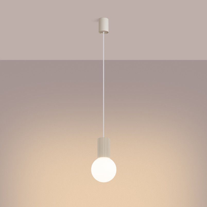 Lampa wisząca Halo Sollux - Ryflowana kula, biały/beżowy