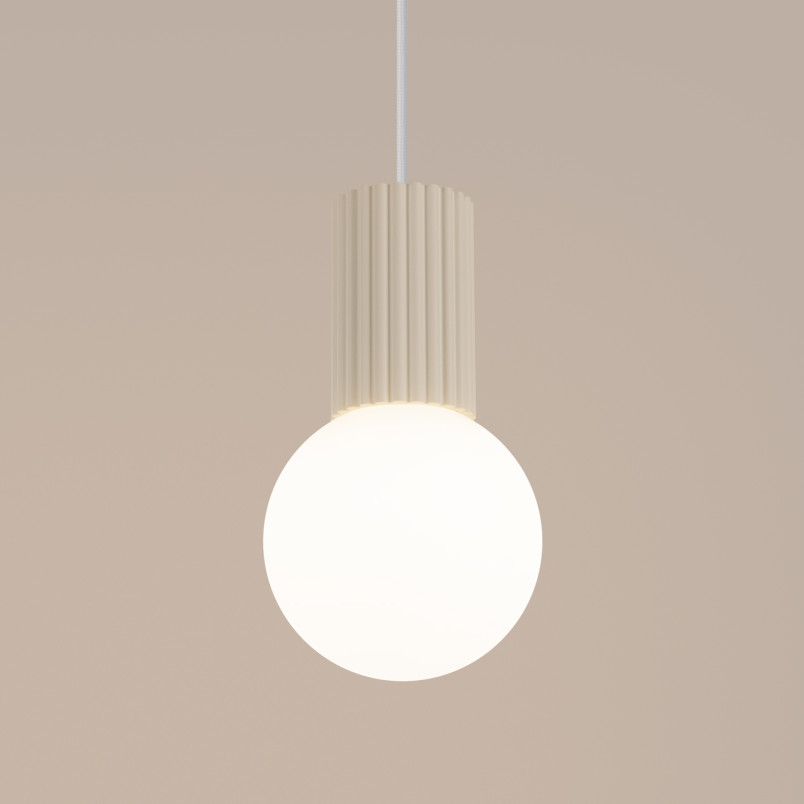 Lampa wisząca Halo Sollux - Ryflowana kula, biały/beżowy
