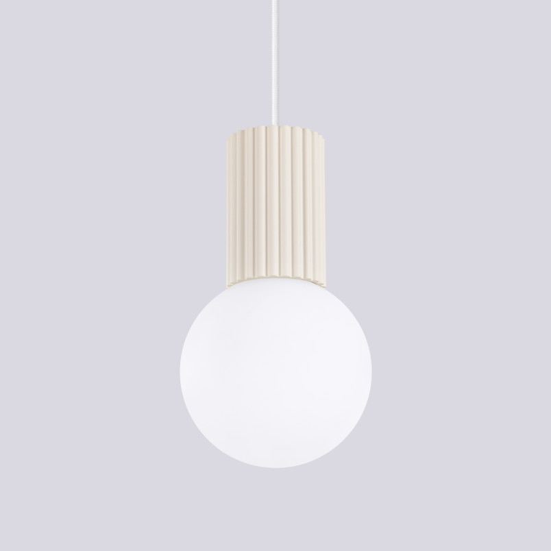 Lampa wisząca Halo Sollux - Ryflowana kula, biały/beżowy