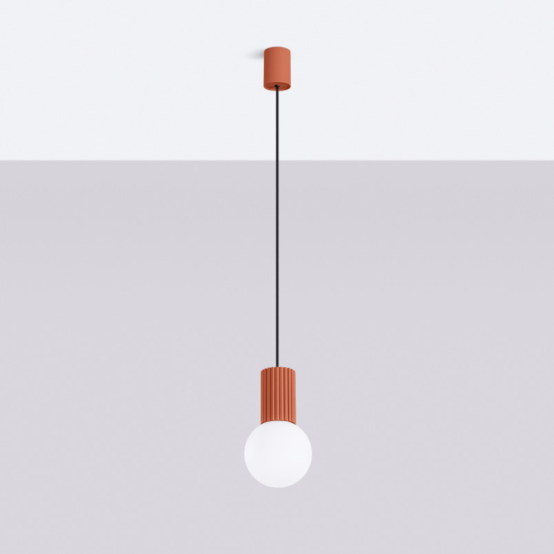 Lampa wisząca HALO Sollux - Ryflowana kula, biały/czerwony
