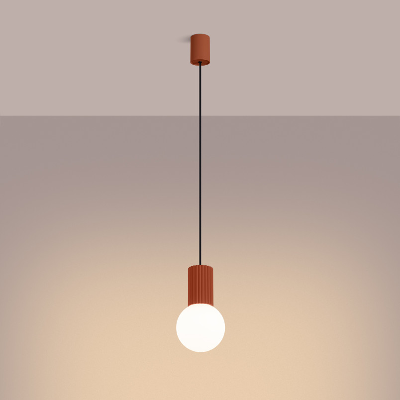 Lampa wisząca HALO Sollux - Ryflowana kula, biały/czerwony