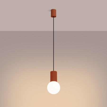 Lampa wisząca HALO Sollux - Ryflowana kula, biały/czerwony