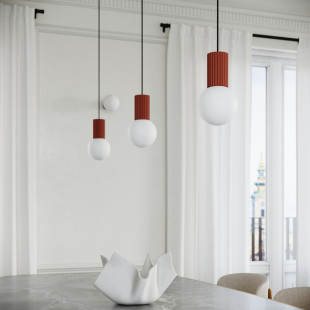 Lampa wisząca HALO Sollux - Ryflowana kula, biały/czerwony