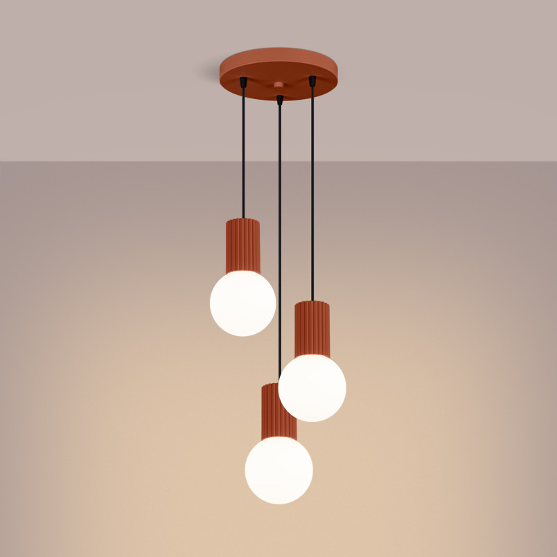 Lampa wisząca Sollux Halo: Ryflowana, szklane kule, 3 punkty