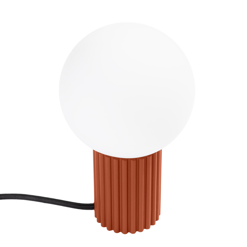 Lampa stołowa Sollux Halo - Ryflowana, szklana kula | Biały/Ochra
