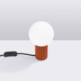 Lampa stołowa Sollux Halo - Ryflowana, szklana kula | Biały/Ochra
