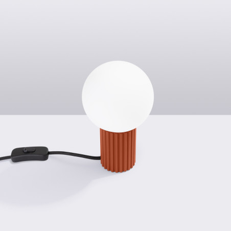 Lampa stołowa Sollux Halo - Ryflowana, szklana kula | Biały/Ochra