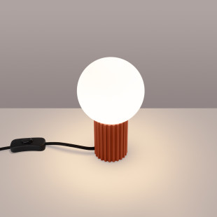 Lampa stołowa Sollux Halo - Ryflowana, szklana kula | Biały/Ochra