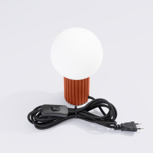 Lampa stołowa Sollux Halo - Ryflowana, szklana kula | Biały/Ochra