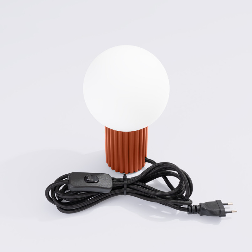 Lampa stołowa Sollux Halo - Ryflowana, szklana kula | Biały/Ochra