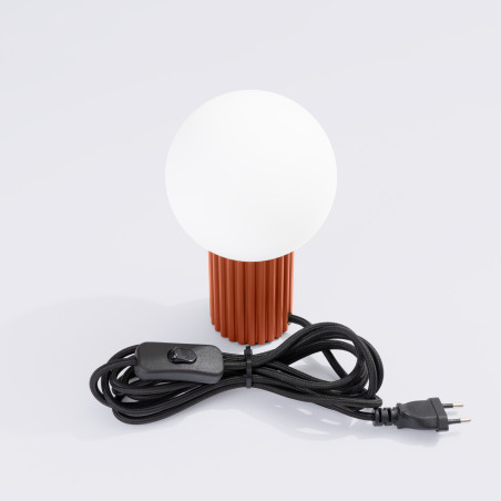 Lampa stołowa Sollux Halo - Ryflowana, szklana kula | Biały/Ochra