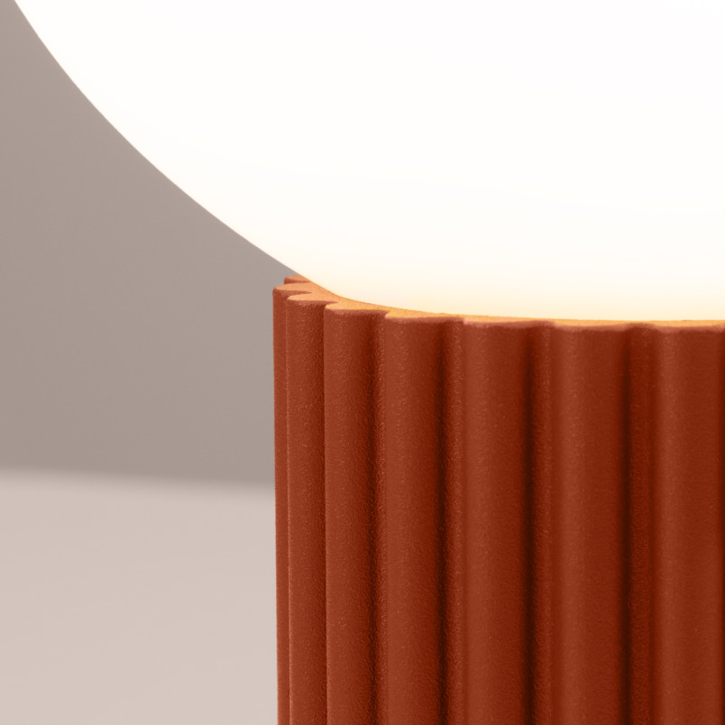 Lampa stołowa Sollux Halo - Ryflowana, szklana kula | Biały/Ochra