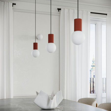 Lampa stołowa Sollux Halo - Ryflowana, szklana kula | Biały/Ochra