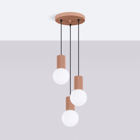 Lampa wisząca Halo Sollux | Ryflowana, 3 punkty, biały/mocca