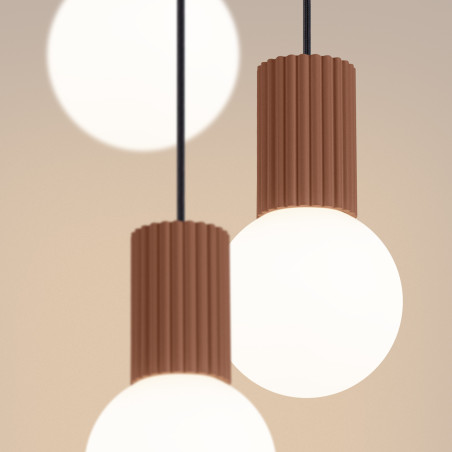 Lampa wisząca Halo Sollux | Ryflowana, 3 punkty, biały/mocca
