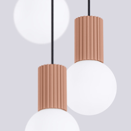 Lampa wisząca Halo Sollux | Ryflowana, 3 punkty, biały/mocca