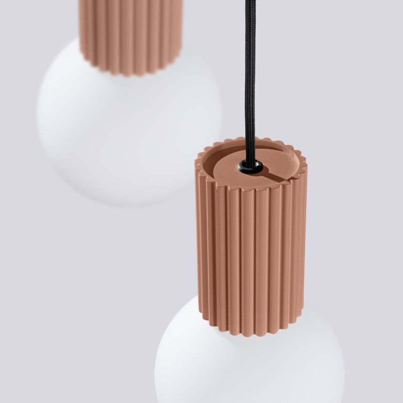 Lampa wisząca Halo Sollux | Ryflowana, 3 punkty, biały/mocca