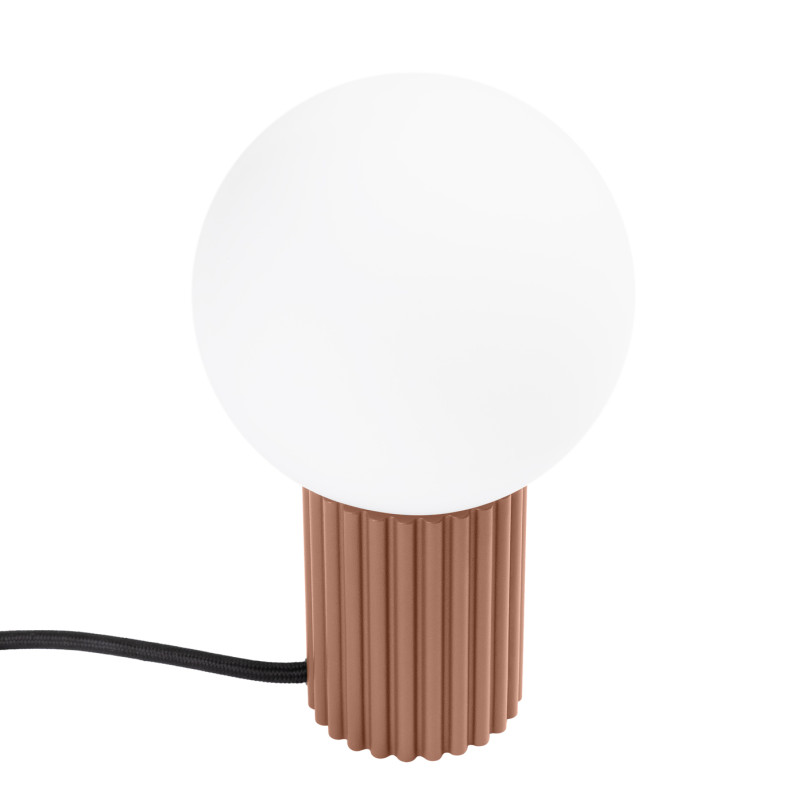 Lampa stołowa Sollux Halo | Ryflowana, szklana kula | Biały/Mocca