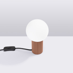 Lampa stołowa Sollux Halo | Ryflowana, szklana kula | Biały/Mocca