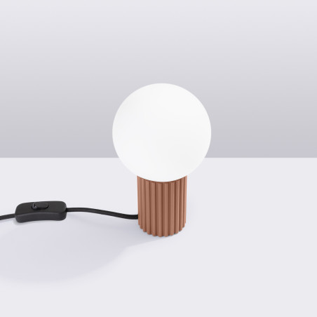 Lampa stołowa Sollux Halo | Ryflowana, szklana kula | Biały/Mocca