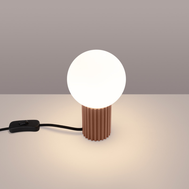 Lampa stołowa Sollux Halo | Ryflowana, szklana kula | Biały/Mocca