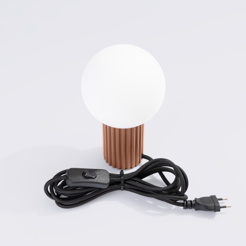 Lampa stołowa Sollux Halo | Ryflowana, szklana kula | Biały/Mocca