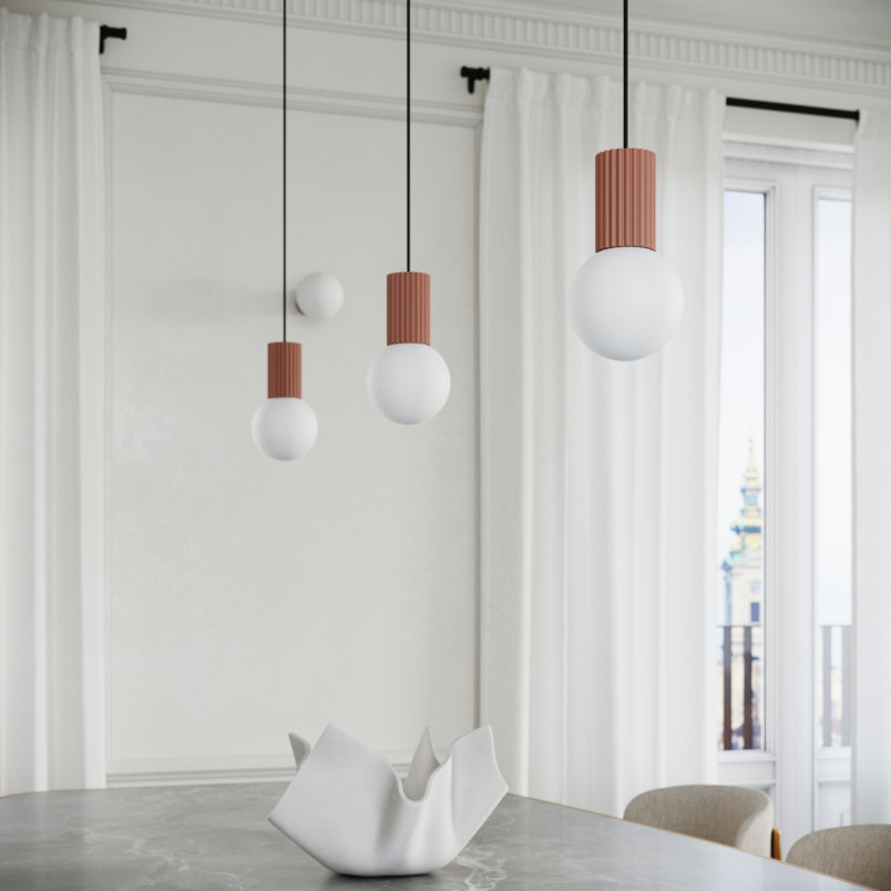 Lampa stołowa Sollux Halo | Ryflowana, szklana kula | Biały/Mocca