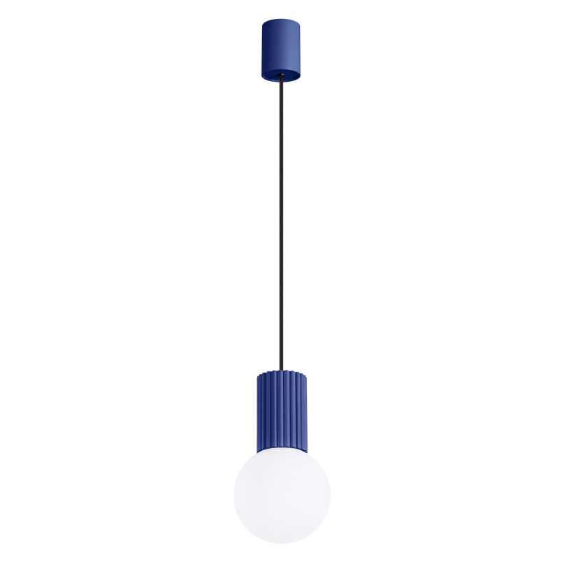 Lampa wisząca Halo Sollux - Ryflowana kula, biały/ultramaryna