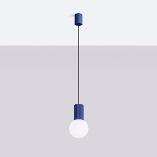 Lampa wisząca Halo Sollux - Ryflowana kula, biały/ultramaryna