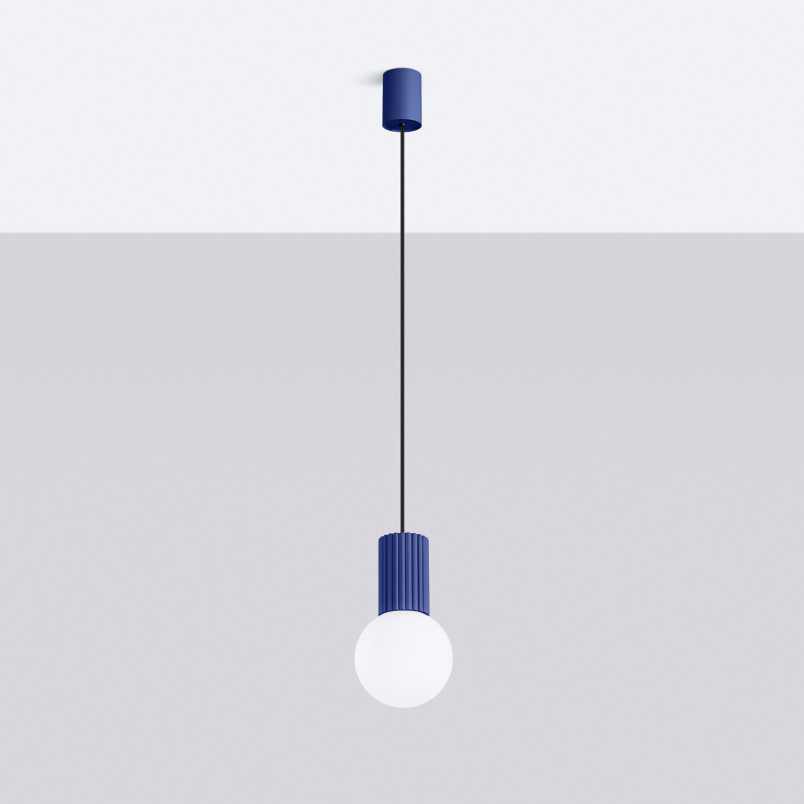 Lampa wisząca Halo Sollux - Ryflowana kula, biały/ultramaryna