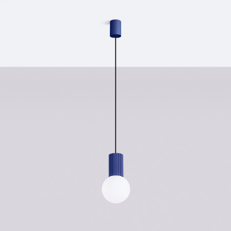 Lampa wisząca Halo Sollux - Ryflowana kula, biały/ultramaryna