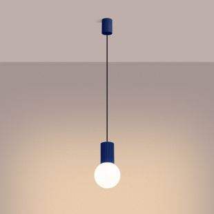 Lampa wisząca Halo Sollux - Ryflowana kula, biały/ultramaryna
