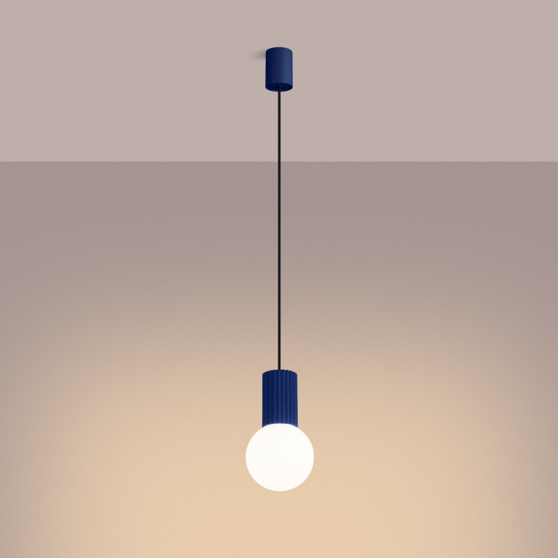 Lampa wisząca Halo Sollux - Ryflowana kula, biały/ultramaryna