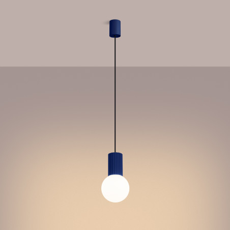 Lampa wisząca Halo Sollux - Ryflowana kula, biały/ultramaryna