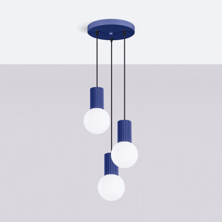 Lampa wisząca Halo Sollux | 3 punkty, szklane kule, biały/ultramaryna
