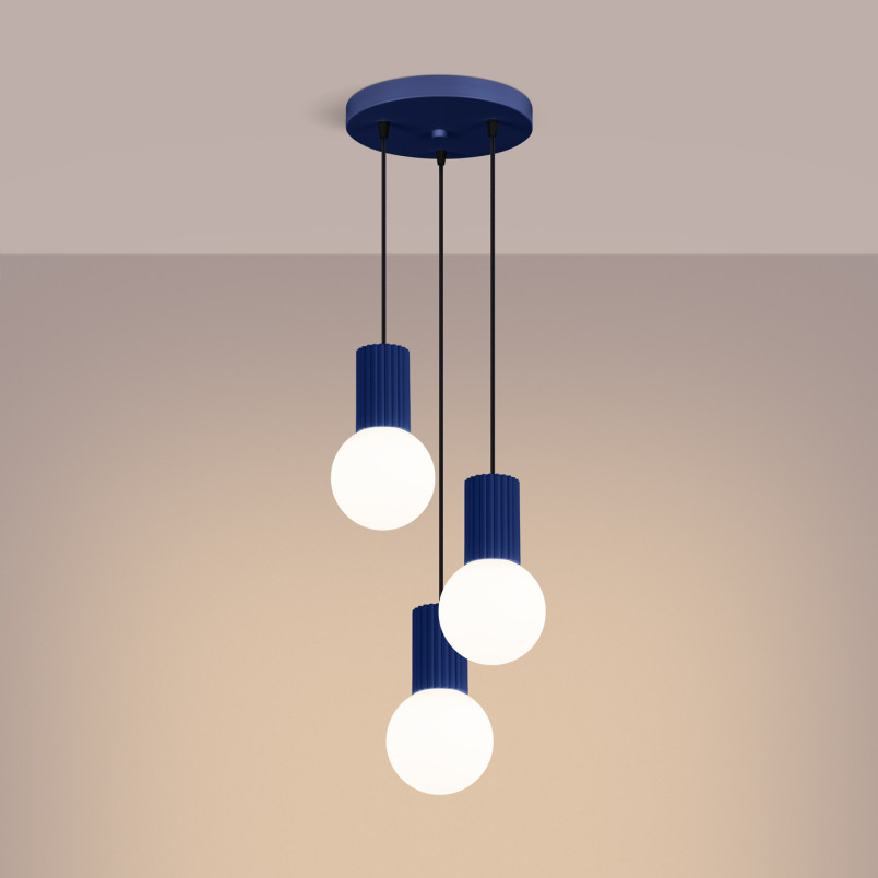 Lampa wisząca Halo Sollux | 3 punkty, szklane kule, biały/ultramaryna