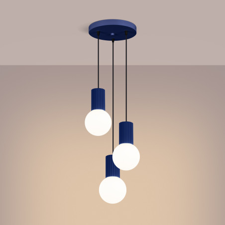 Lampa wisząca Halo Sollux | 3 punkty, szklane kule, biały/ultramaryna